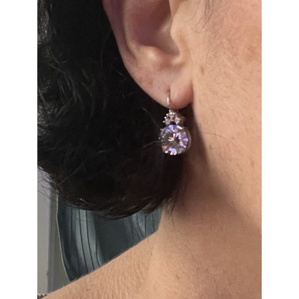 925 Sterling Silver Dormeuse Style Clear Stone Drop Earrings Edwardian Revival - Picture 3 of 4